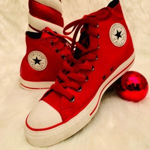 New Women’s Red Leather Converse All Star Tennis Shoes